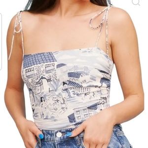 Reformation Blue and White Printed Top